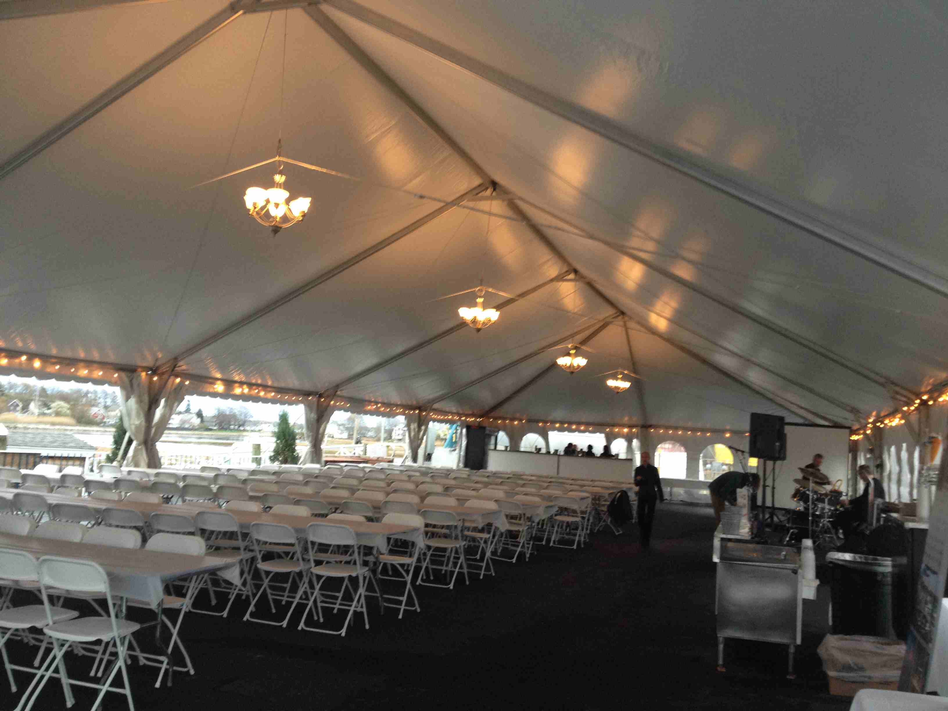 40x100 Frame Tent with Silver Chandeliers