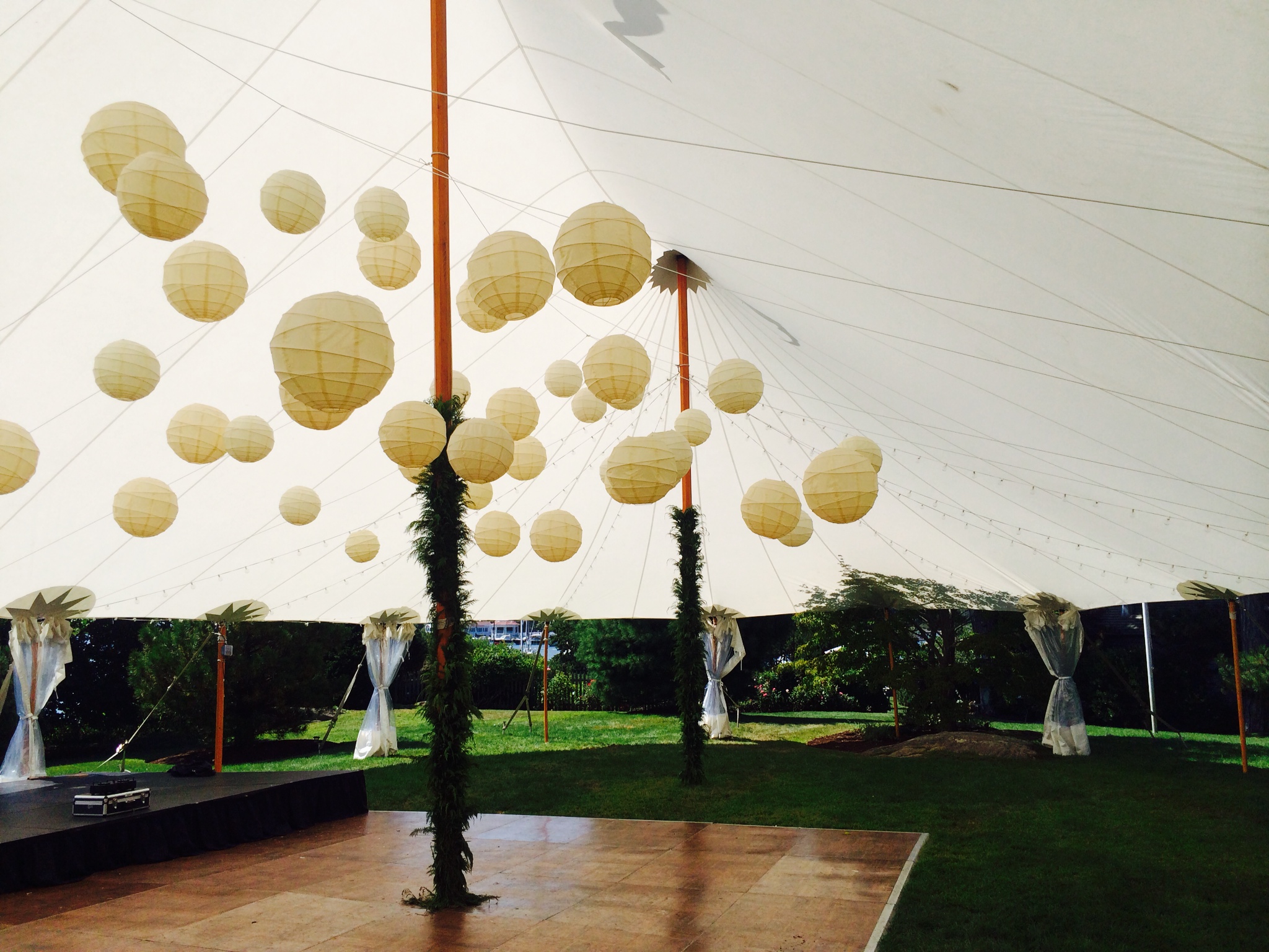 32x50 Tidewater Sailcloth Tent with Paper Lanterns