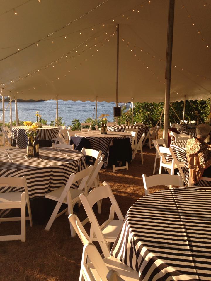 30x60 Century Pole Tent with Bistros and White Garden Chairs