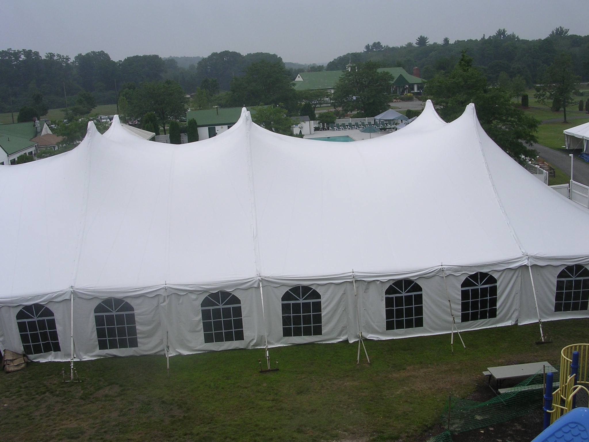 60' White Pole Tent with French Window Sidewall