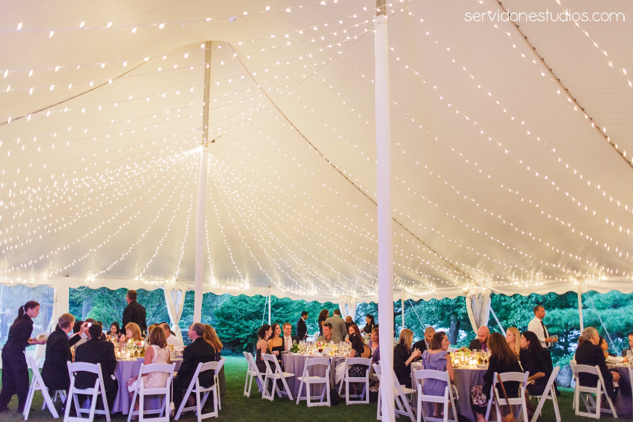 White Pole Tent with Twinkle Light Ceiling