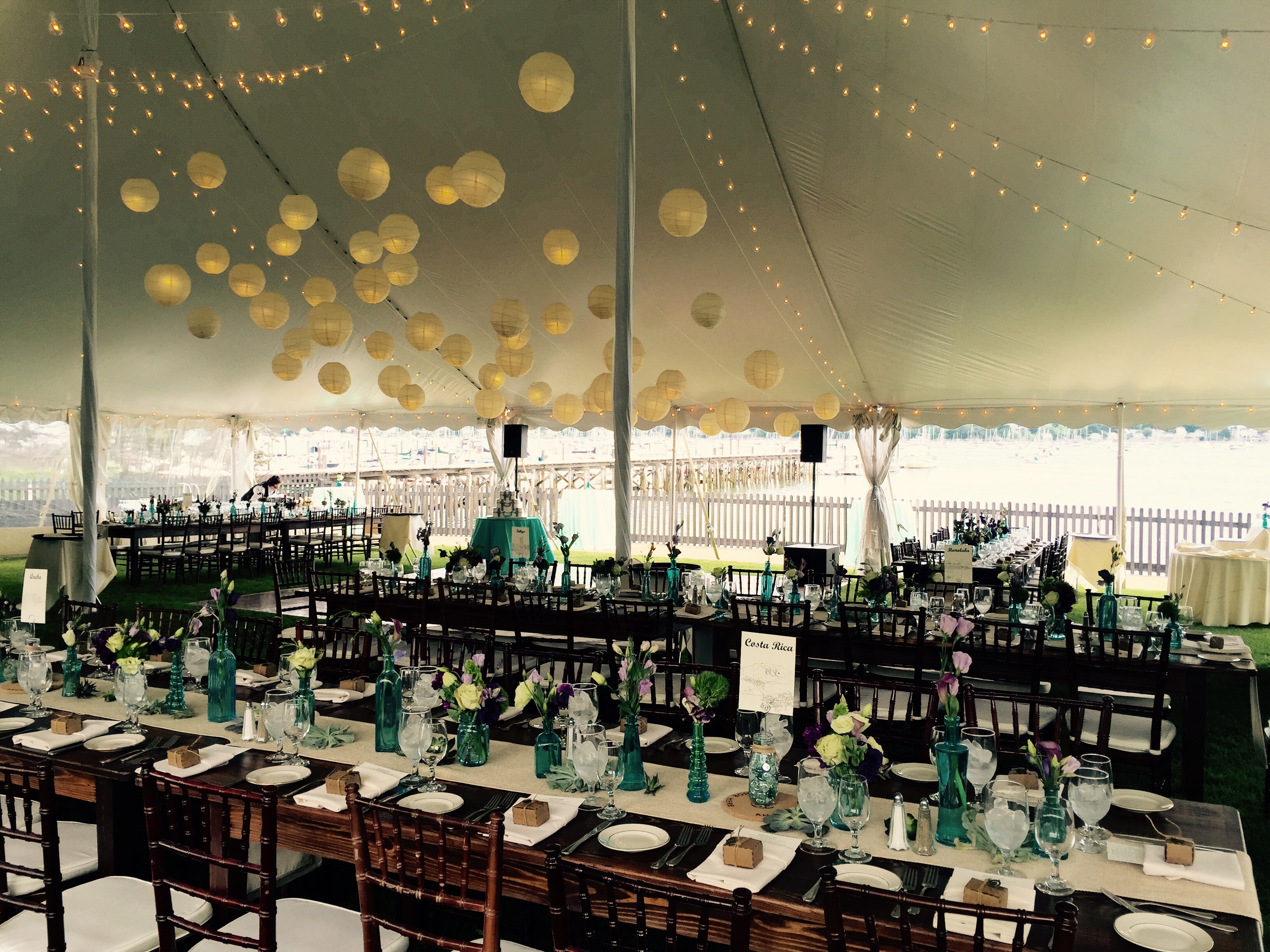 50x60 Century Pole Tent with Bistros and Paper Lanterns