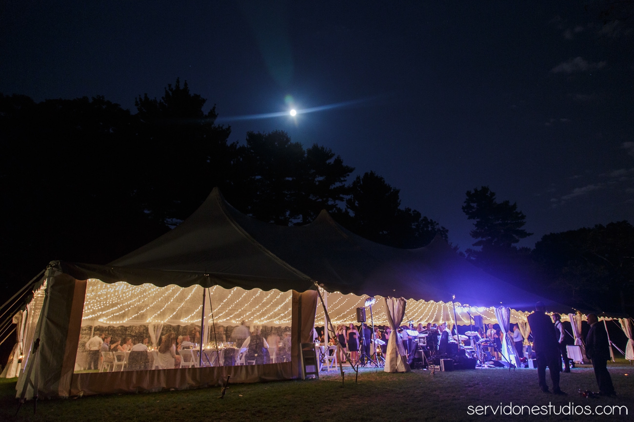 White Pole Tent with Clear Sidewall At Night