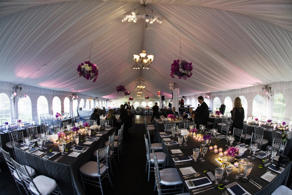 Full Gathered Tent Liner with Chandeliers and Full Flooring in a Frame Tent