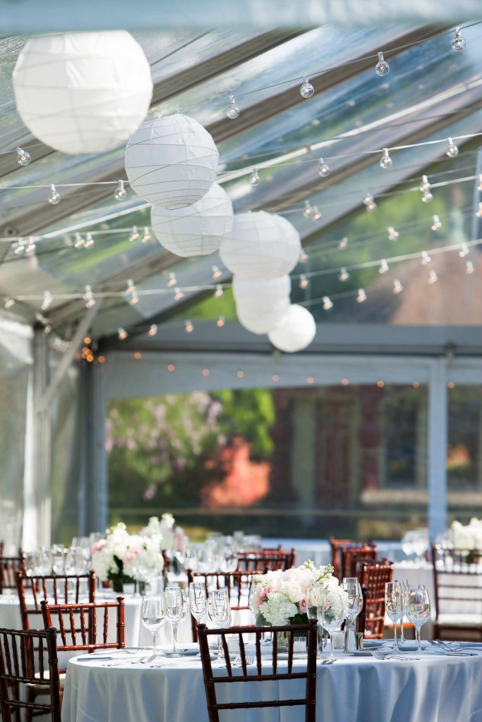 White Paper Lanterns Attached To Bistros in a Clear Frame Tent Tent