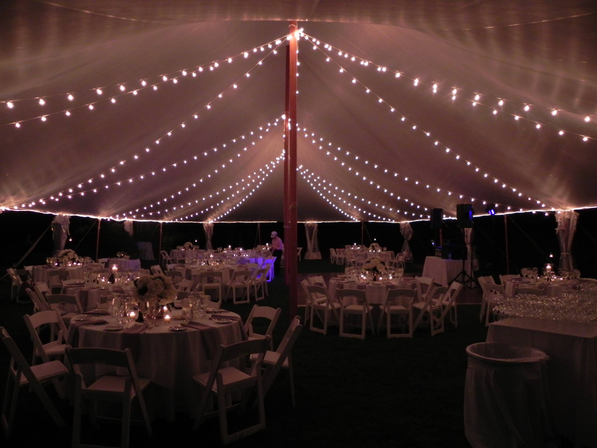 Bistro Lighting in A Tidewater Sailcloth Tent at Night