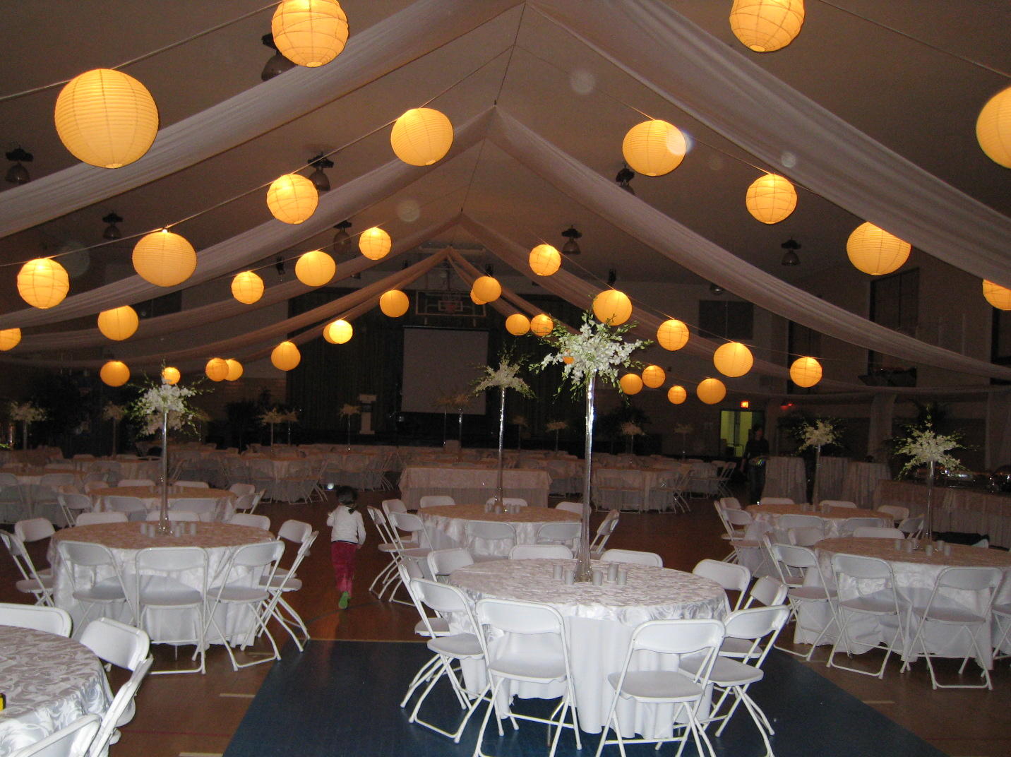 Paper Lanterns and Fabric Swags Indoors