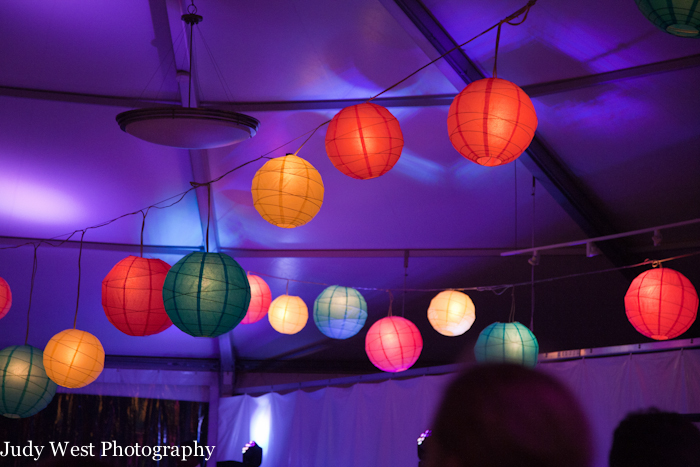 Multi Colored Paper Lanterns in a Frame Tent at Night