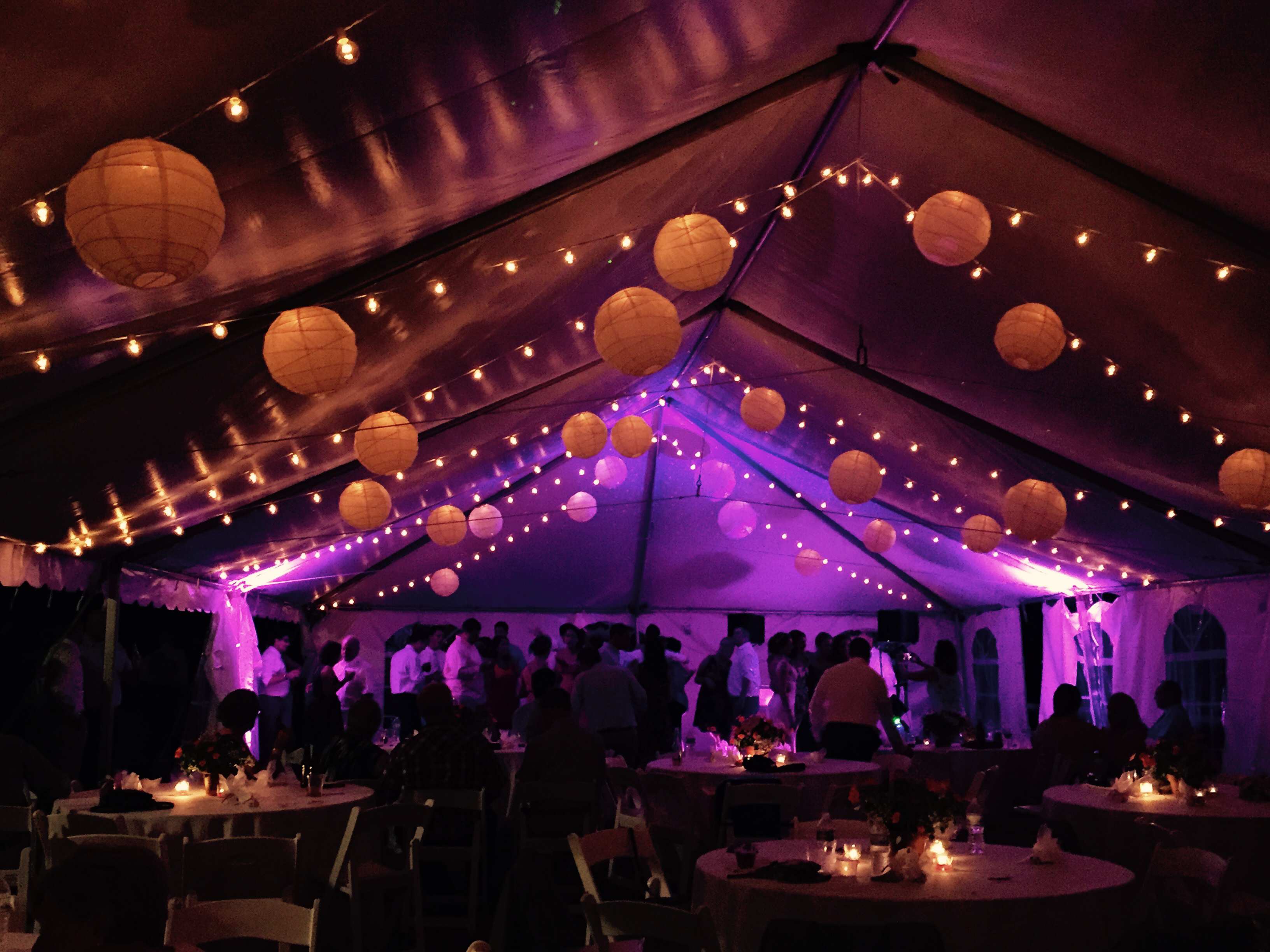 Multi Colored Paper Lanterns in a Frame Tent at Night