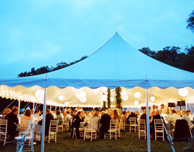 Paper Lanterns in a White Pole Tent