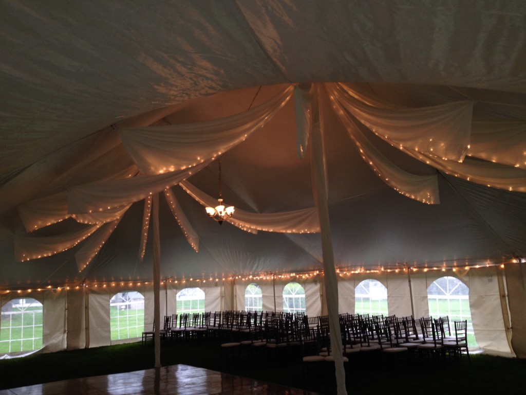 Custom Fabric Swag Design with Chandeliers Tent and Party Rentals Company