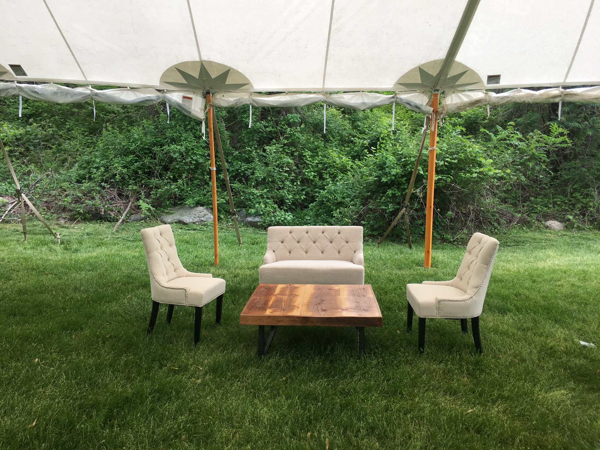 Love Seat and Matching Chairs in a Tidewater Tent- Beige