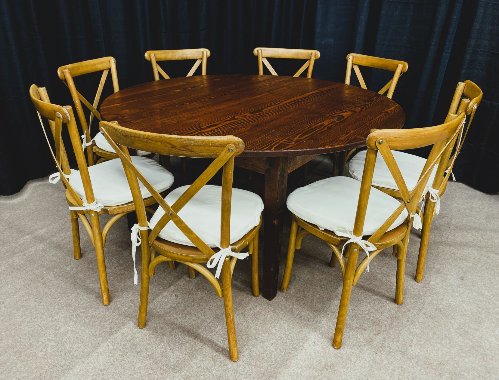 60 in. Round Farm Tables with Cross Back Chairs